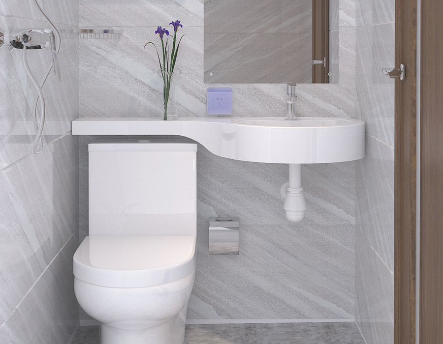 Baño integrado de vivienda social con estructura de panel de fibra de resina completa