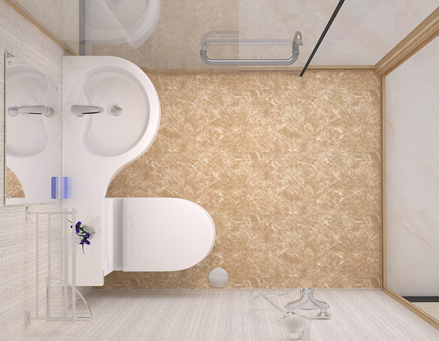 Baño modular de hotel con paneles de pared interiores de fibra de resina PEC y paredes exteriores de vidrio