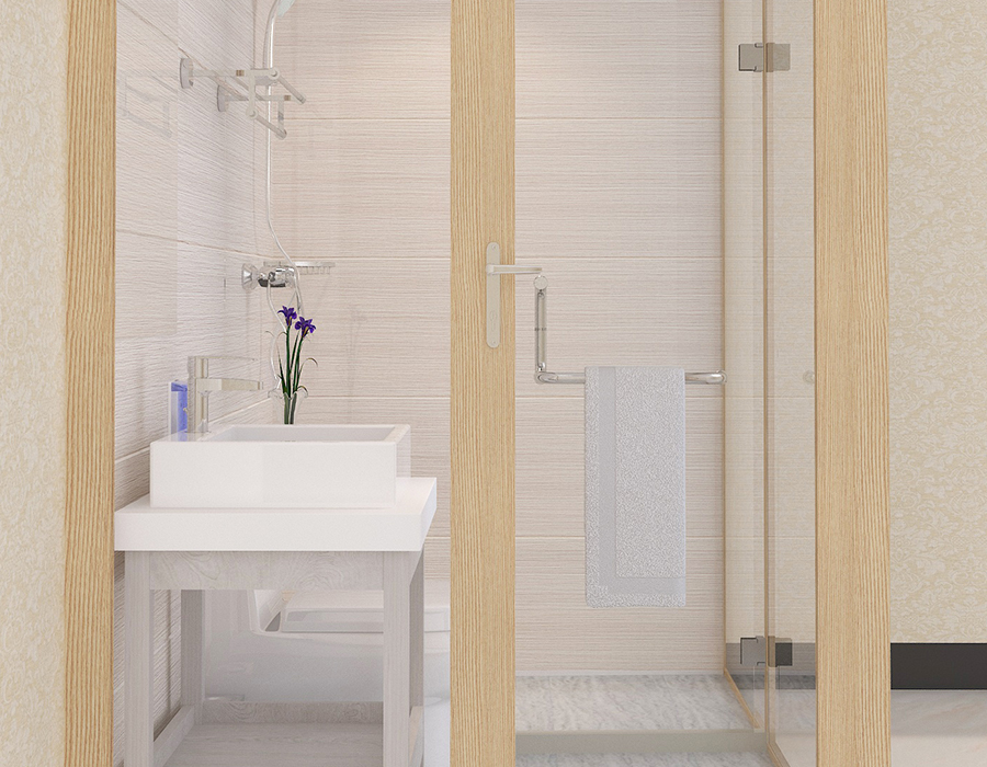 Solución de baño integrada con sistema de paneles completos para instalaciones prefabricadas