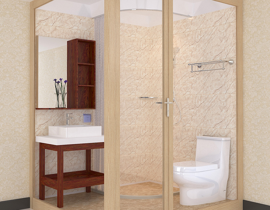 Baño Integrado Exterior de Vidrio con Paneles Interiores de Fibra de Resina