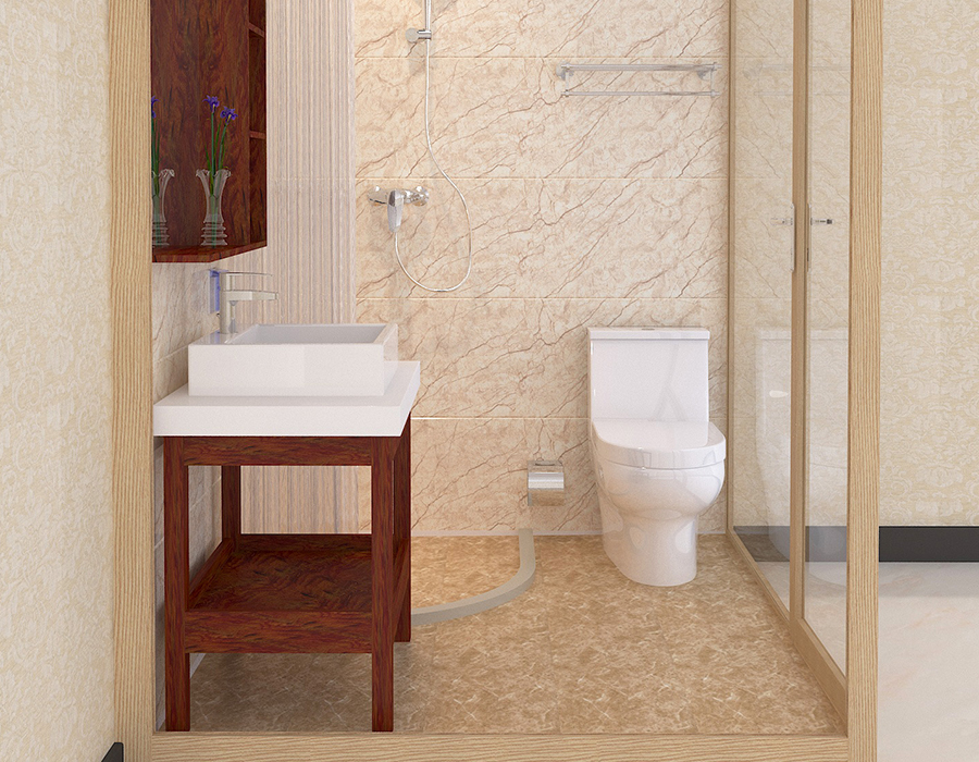 Baño Integrado Exterior de Vidrio con Paneles Interiores de Fibra de Resina