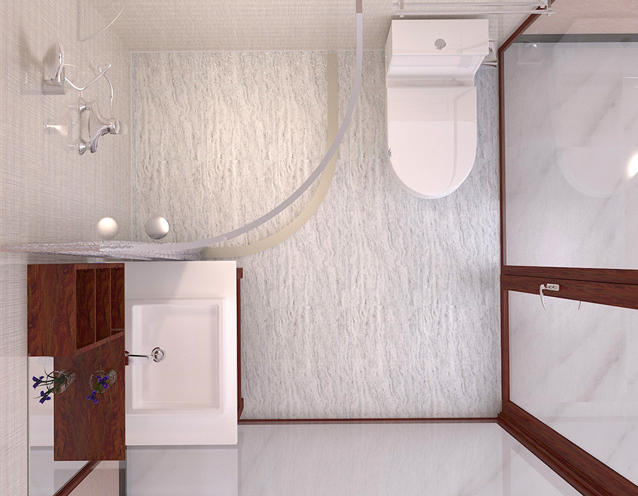 Baño modular de apartamento con base RTM y fibra de resina PEC con paredes de vidrio